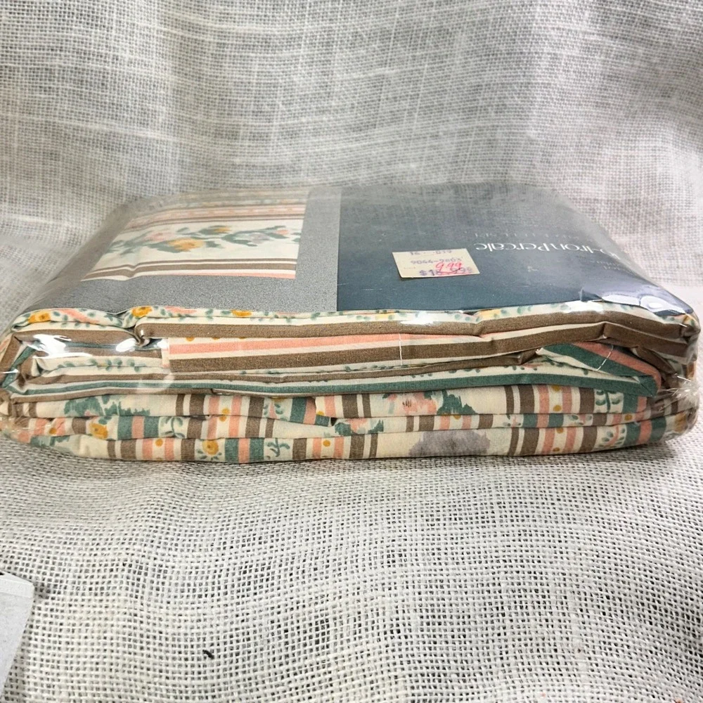 Vintage WestPoint Pepperell Full Sheet Set Floral Stripe Percale NOS USA 4 Pc
